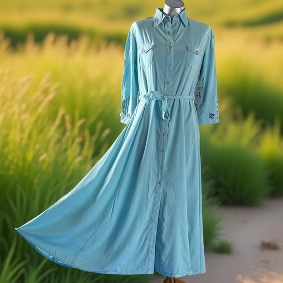 desert Diva by Sherry Holt Dresses & Skirts - Vintage Desert Diva By Sherry Holt NWT Elegant Blue Corduroy Country Dress
